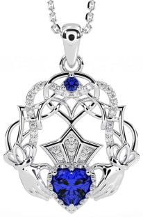 Diamante Safira Prata céltico Claddagh Colar