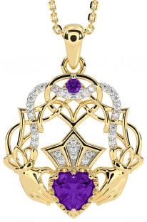 Diamant Amethyst Gold keltisch Claddagh Halskette