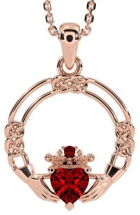 Garnet Rose Gold Silver Celtic Claddagh Necklace