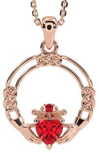 Ruby Rose Gold Silver Celtic Claddagh Necklace