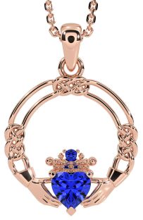 Sapphire Rose Gold Silver Celtic Claddagh Necklace