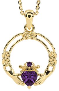 Alexandrite Gold Silver Celtic Claddagh Necklace