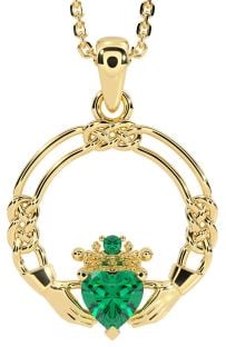 Emerald Zlato Strieborná keltský Claddagh Náhrdelník