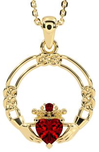 Garnet Altın Gümüş Kelt Claddagh Kolye