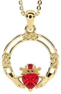 Ruby Gold Silver Celtic Claddagh Necklace