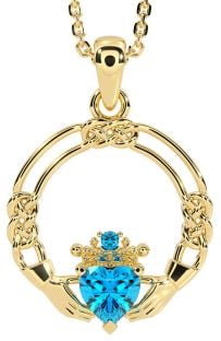 Topaz Gold Silver Celtic Claddagh Necklace