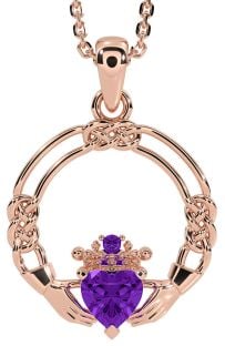 Amethyst Rose Gold Celtic Claddagh Necklace