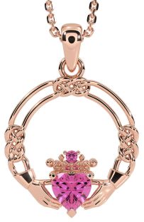 Pink Tourmaline Rose Gold Celtic Claddagh Necklace