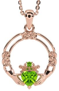 Peridot Rose Gold Celtic Claddagh Necklace