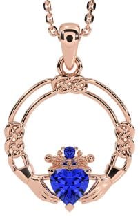 Sapphire Rose Gold Celtic Claddagh Necklace