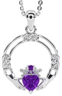 Amethyst Silver Celtic Claddagh Necklace