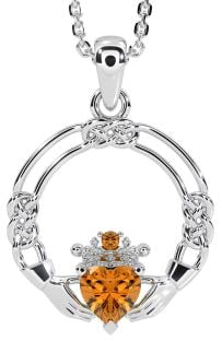 Citrine Silver Celtic Claddagh Necklace