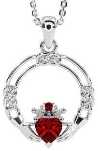 Garnet Silver Celtic Claddagh Necklace