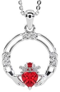 Ruby Silver Celtic Claddagh Necklace