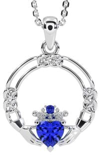 Sapphire Silver Celtic Claddagh Necklace