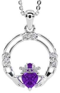 Amethyst White Gold Celtic Claddagh Necklace