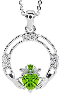 Peridot White Gold Celtic Claddagh Necklace