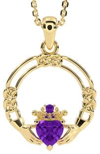 Amethyst Gold Celtic Claddagh Necklace