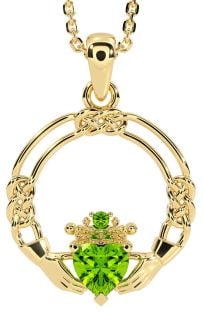 Peridot Gold Celtic Claddagh Necklace