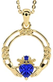 Sapphire Gold Celtic Claddagh Necklace