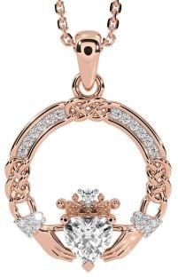 Diamante Rosa Oro Plata céltico Claddagh Collar