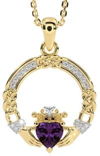 Diamond Alexandrite Gold Silver Celtic Claddagh Necklace