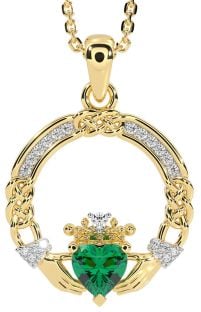 Diamond Emerald Gold Silver Celtic Claddagh Necklace