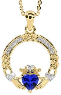 Diamante Safira Ouro Prata céltico Claddagh Colar