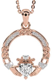 Diamond Rose Gold Celtic Claddagh Necklace