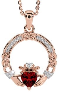 Diamante Granato Rosa Oro celtico Claddagh Collana