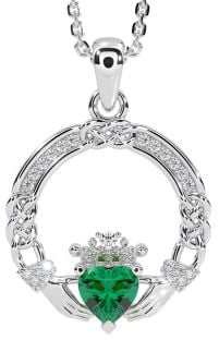 Diamante Esmeralda Plata céltico Claddagh Collar