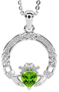 Diamant Peridot stříbrný keltský Claddaghová Náhrdelník