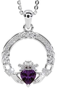 Diamante Alexandrite Branco Ouro céltico Claddagh Colar