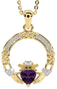 Diamond Alexandrite Gold Celtic Claddagh Necklace