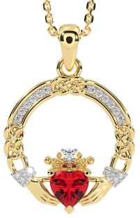 Diamond Ruby Gold Celtic Claddagh Necklace