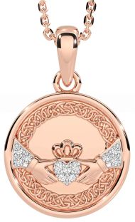 Diamond Rose Gold Silver Celtic Claddagh Necklace