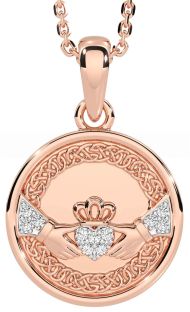Diamond Rose Gold Celtic Claddagh Necklace