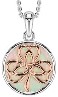 Rose Gold Silver Shamrock Trinity Knot Pearl Necklace