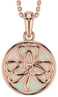 Rose Gold Silver Shamrock Trinity Knot Pearl Necklace