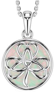 White Gold Shamrock Trinity Knot Pearl Necklace