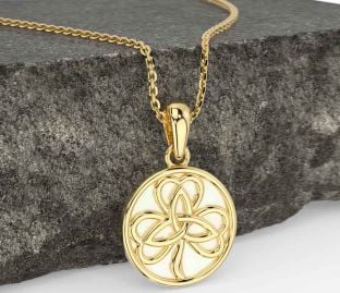 Gold Shamrock Trinity Knot Pearl Necklace