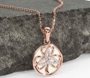 Diamant Rose Gold Kleeblatt Dreieinigkeit Knoten Perle Halskette