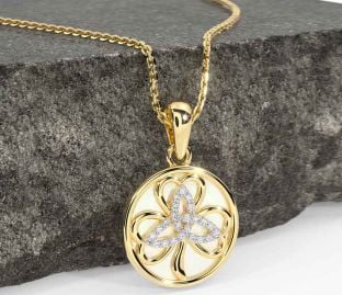 Diamond Gold Shamrock Trinity Knot Pearl Necklace