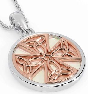 Rose Gold Silver Celtic Cross Trinity Knot Pearl Necklace