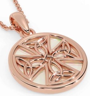 Rose Gold Silver Celtic Cross Trinity Knot Pearl Necklace