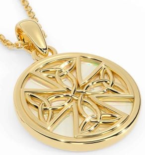 Gold Silver Celtic Cross Trinity Knot Pearl Necklace