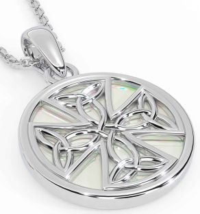 Silver Celtic Cross Trinity Knot Pearl Necklace