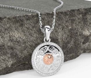 Diamond Rose Gold Silver Celtic Warrior Necklace