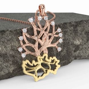 Diamond Rose Yellow Gold Celtic Tree of Life Necklace