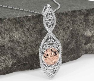 Diamond White Rose Gold Celtic Warrior Trinity knot Necklace